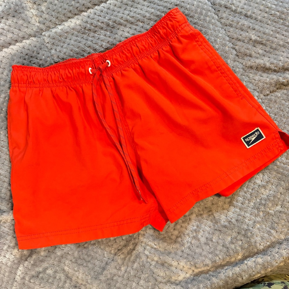 Speedo Mens Swim Trunks Red Elastic Waist Drawstring Mesh Lined Size Small